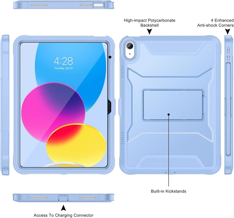 Soke Case for iPad (A16) 11th Generation 11-inch 2025, iPad 10th Generation 10.9-inch 2022, with Built-in Screen Protector and Kickstand, Rugged Full Body Protective Cover - Light Blue - Image 3